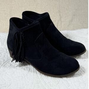 Minnetonka Women's 9 Black Suede Fringe Side Zip Western Ankle Booties Shoes